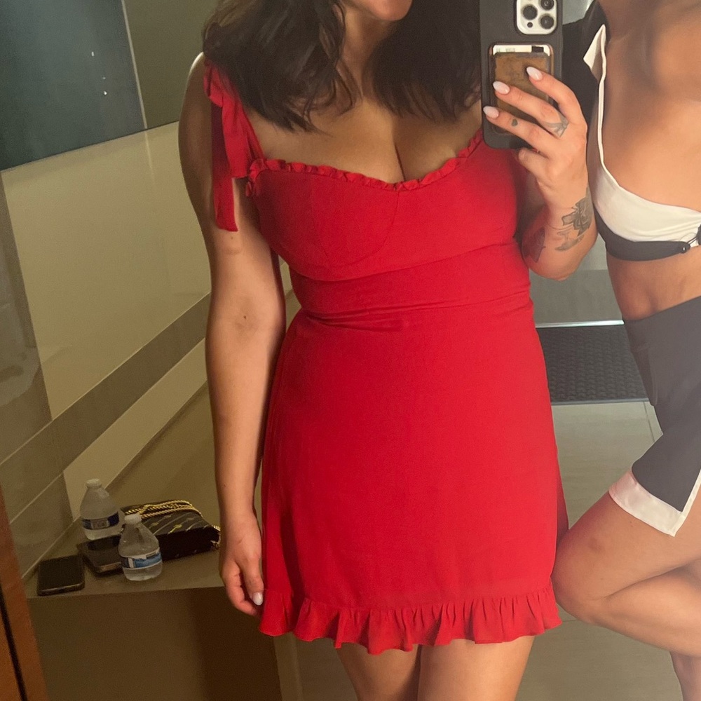 Reformation Red Ruffle Mini Dress - Picture 3 of 4